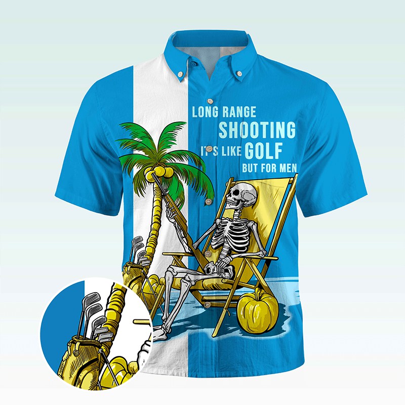 Maturelion Men's Button Pocket Shirt Coconut Tree Skeleton Shirt Men Casual Hawaiian Short Sleeve Button Down