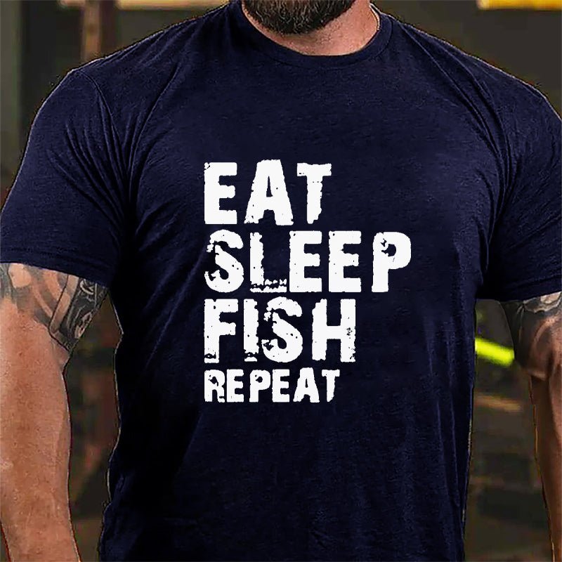 Eat Sleep Fish Repeat Cotton T-shirt-Maturelion