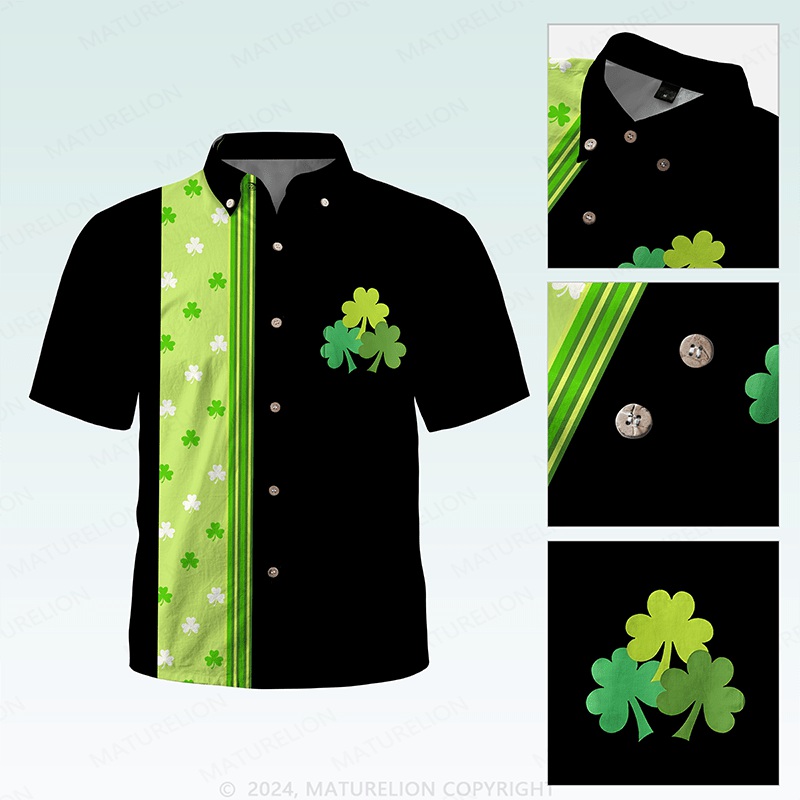 Maturelion St. Patrick's Button Pocket ShirtOld School Tropical Clover Vibes Hawaiian Shirt