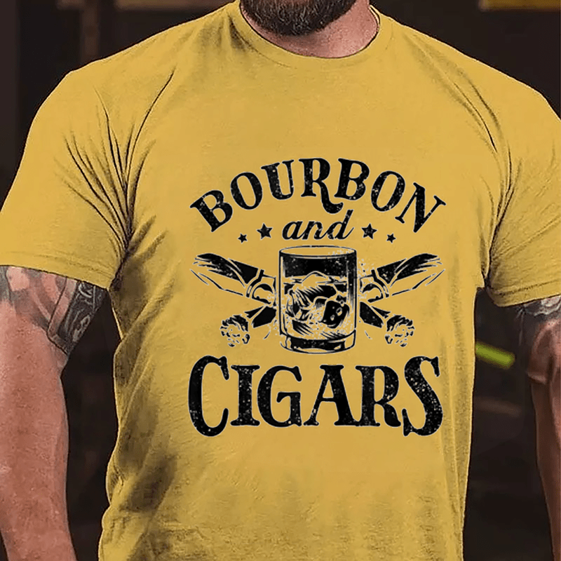Bourbon And Cigars Graphic Cotton T-shirt-Maturelion