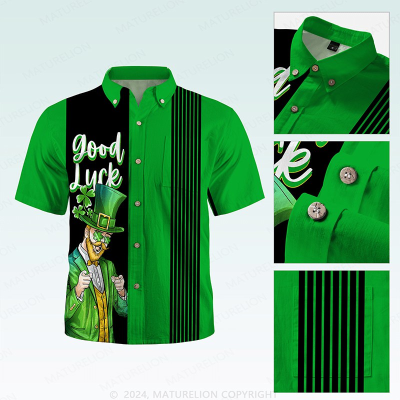 Maturelion St. Patrick's Button Pocket ShirtShamrock Paradise Hawaiian Shirt