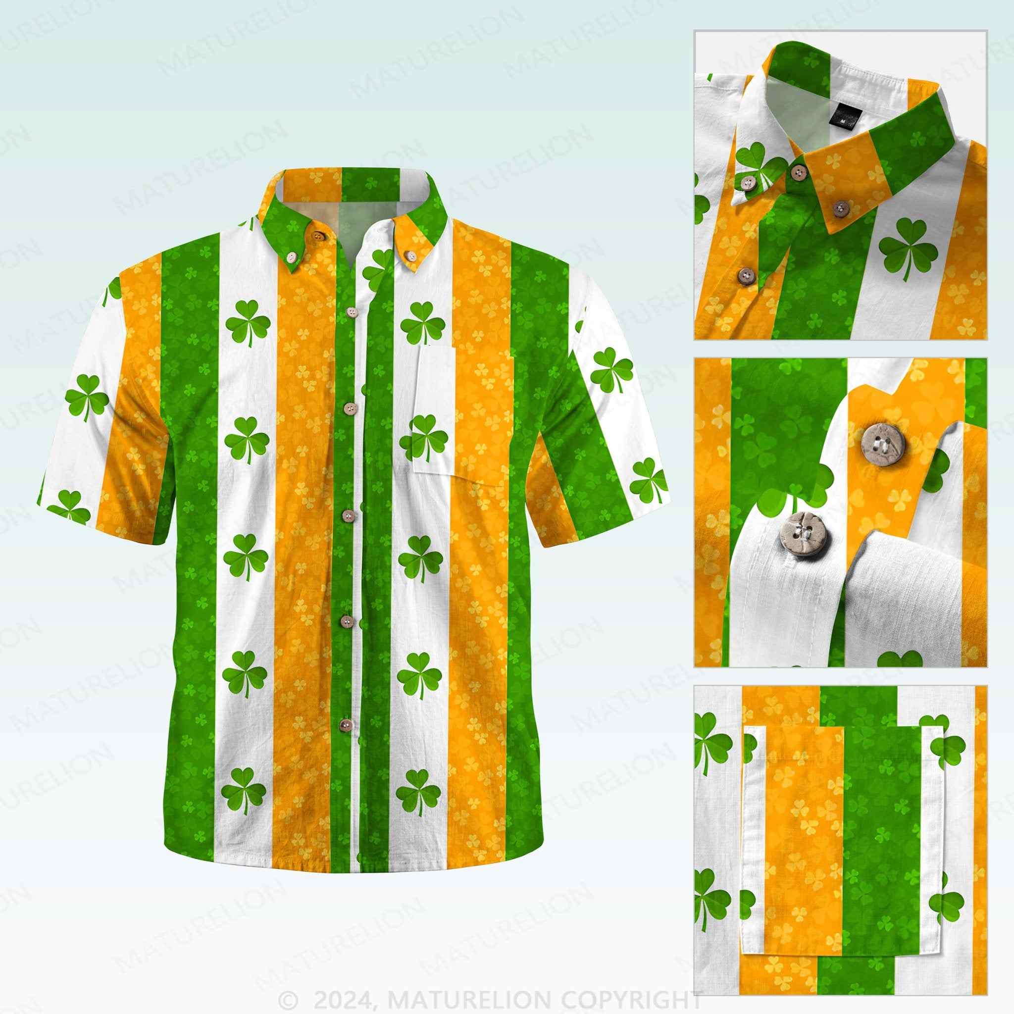 Maturelion St. Patrick's Button Pocket ShirtTropical Irish Delight Hawaiian Shirt