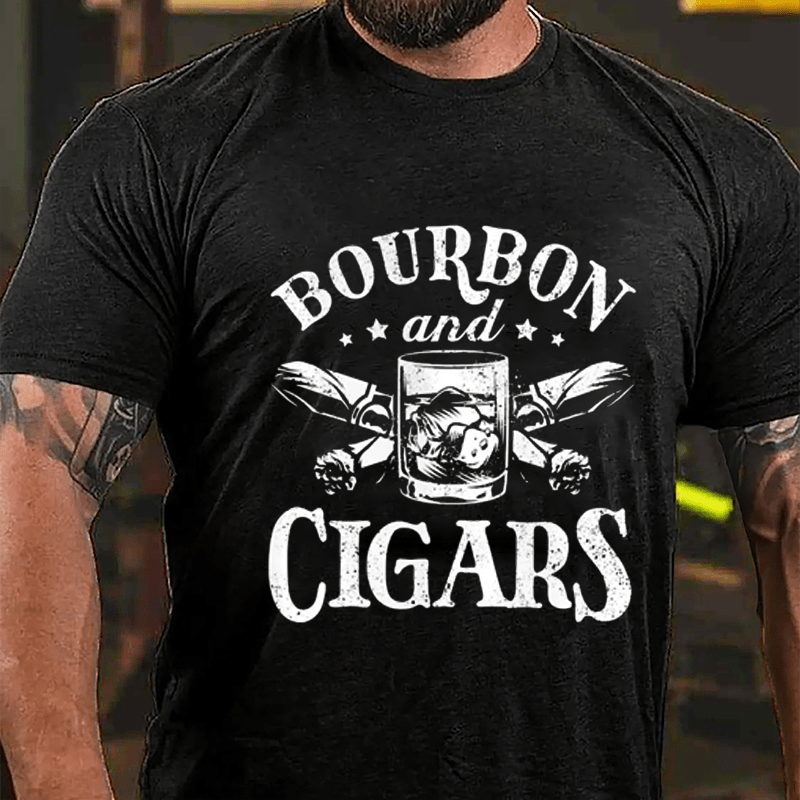 Bourbon And Cigars Graphic Cotton T-shirt-Maturelion