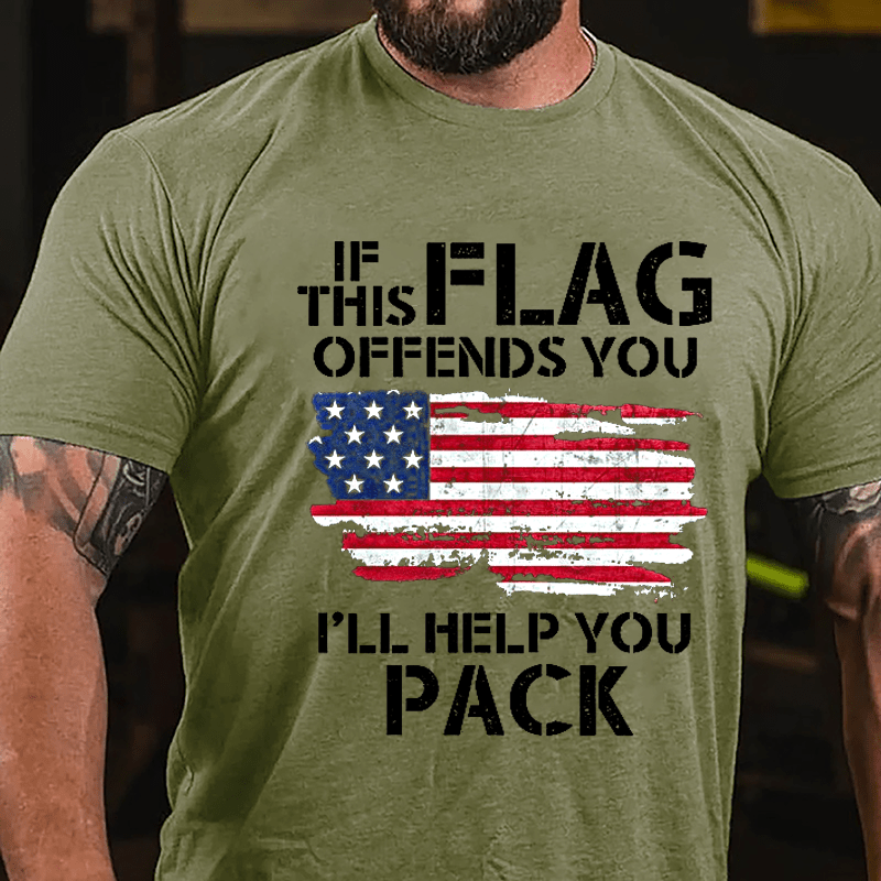 If This Flag Offends You I'll Help You Pack USA Flag Cotton T-shirt (Free Customization)-Maturelion
