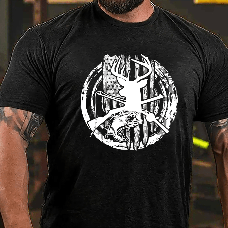 Deer Hunting And Fishing Cotton T-shirt-Maturelion