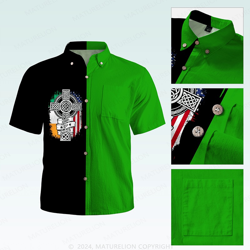 Maturelion St. Patrick's Button Pocket ShirtRetro Island Shamrocks Hawaiian Shirt