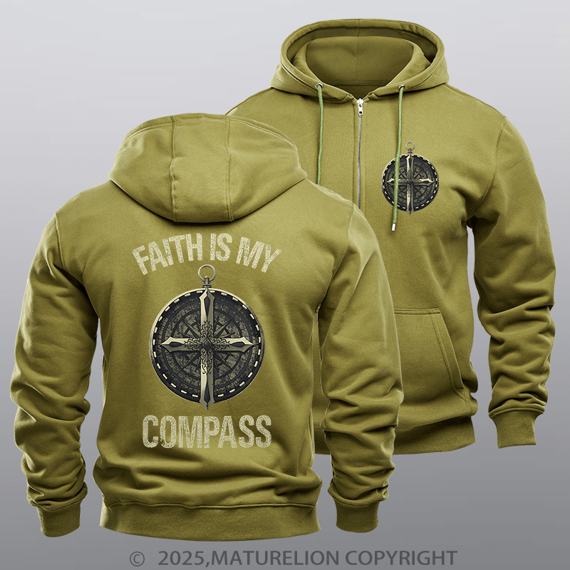 Maturelion Men's Hoodie Faith Is My Compass Fleece Zipper Hoodie