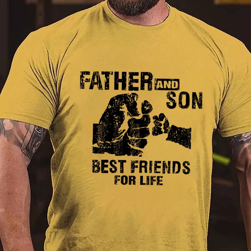 Father And Son Best Friends For Life Father's Day Graphic Cotton T-shirt-Maturelion