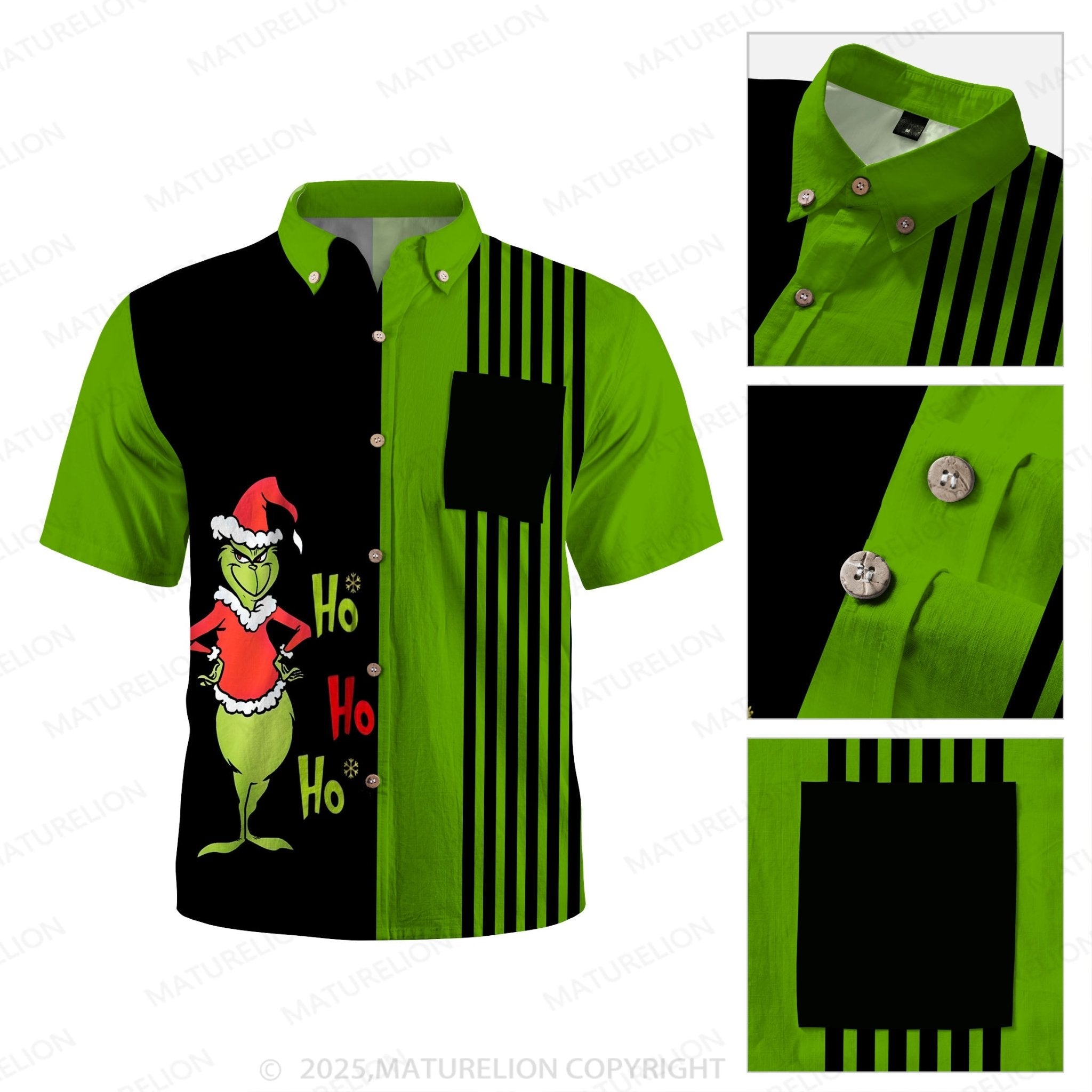 Matuewlion Christmas Hawaiian Shirts Merry Grinchmas Striped Men's Short Sleeve Shirt