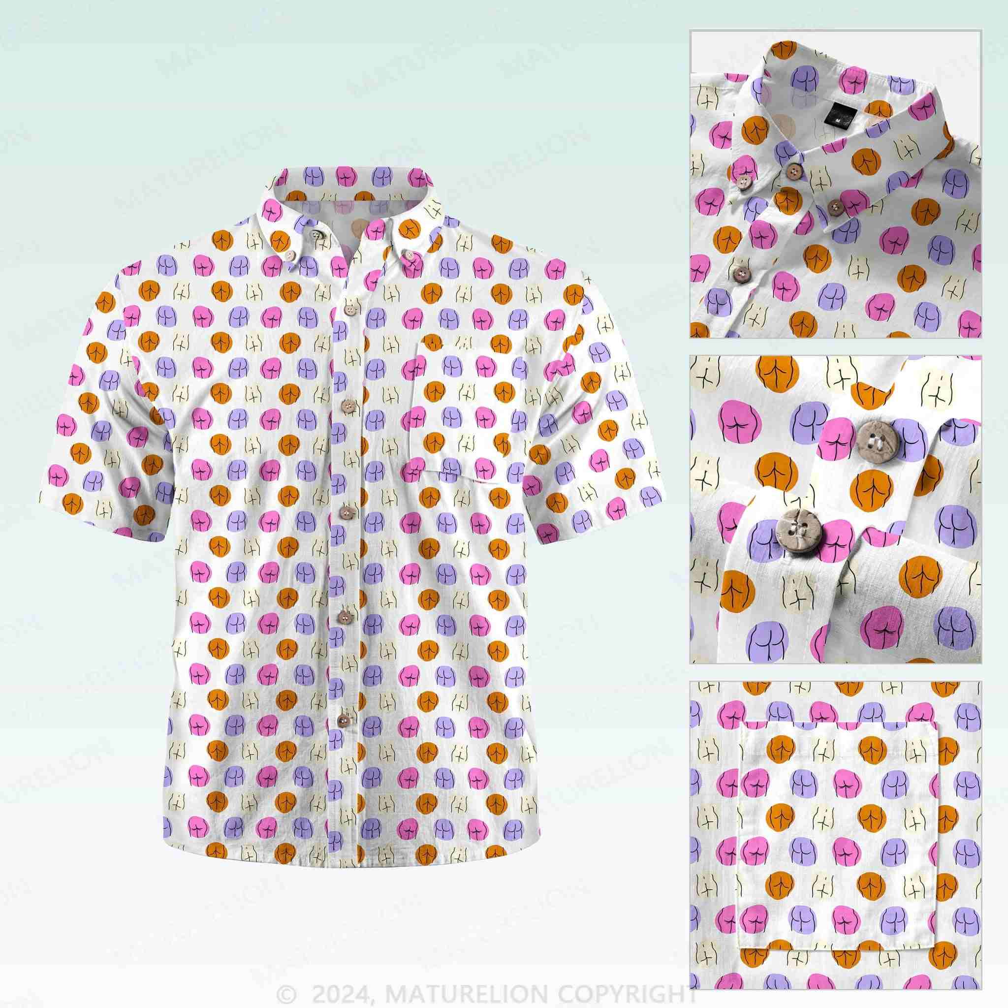 Maturelion Men's Button Pocket ShirtFunny Beach Hawaiian Shirt