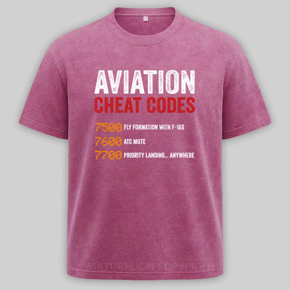Maturelion Aviation Cheat Codes Pilot Funny Aviation Lover Washed T-shirt