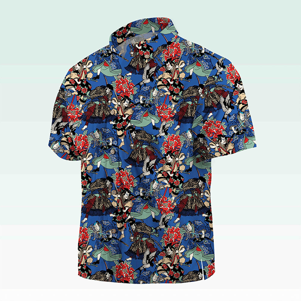 Maturelion Men's Button Pocket Shirt Koi Fish and Waves Cotton Hawaiian Shirt