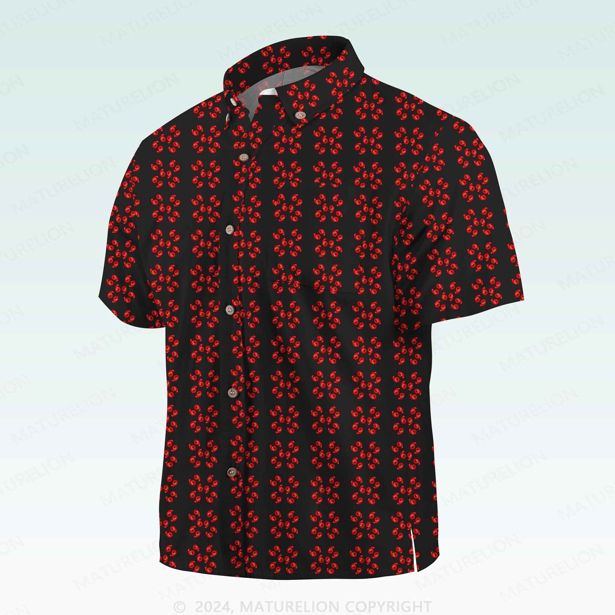 Maturelion Men's Button Pocket Shirt69 Innuendo Beach Hawaiian Shirt