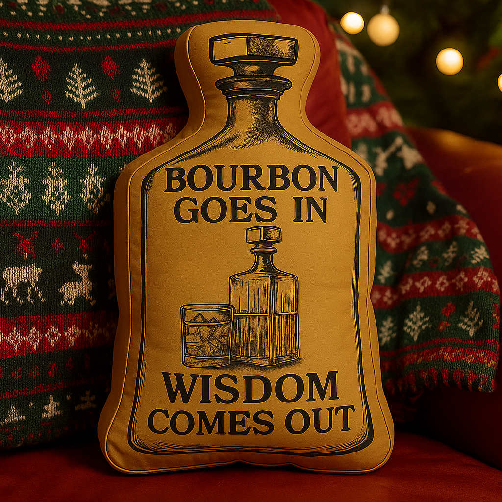 Maturelion Bourbon Goes In Wisdom Comes Out Holiday Gifts Graphic 3D Print Pillow