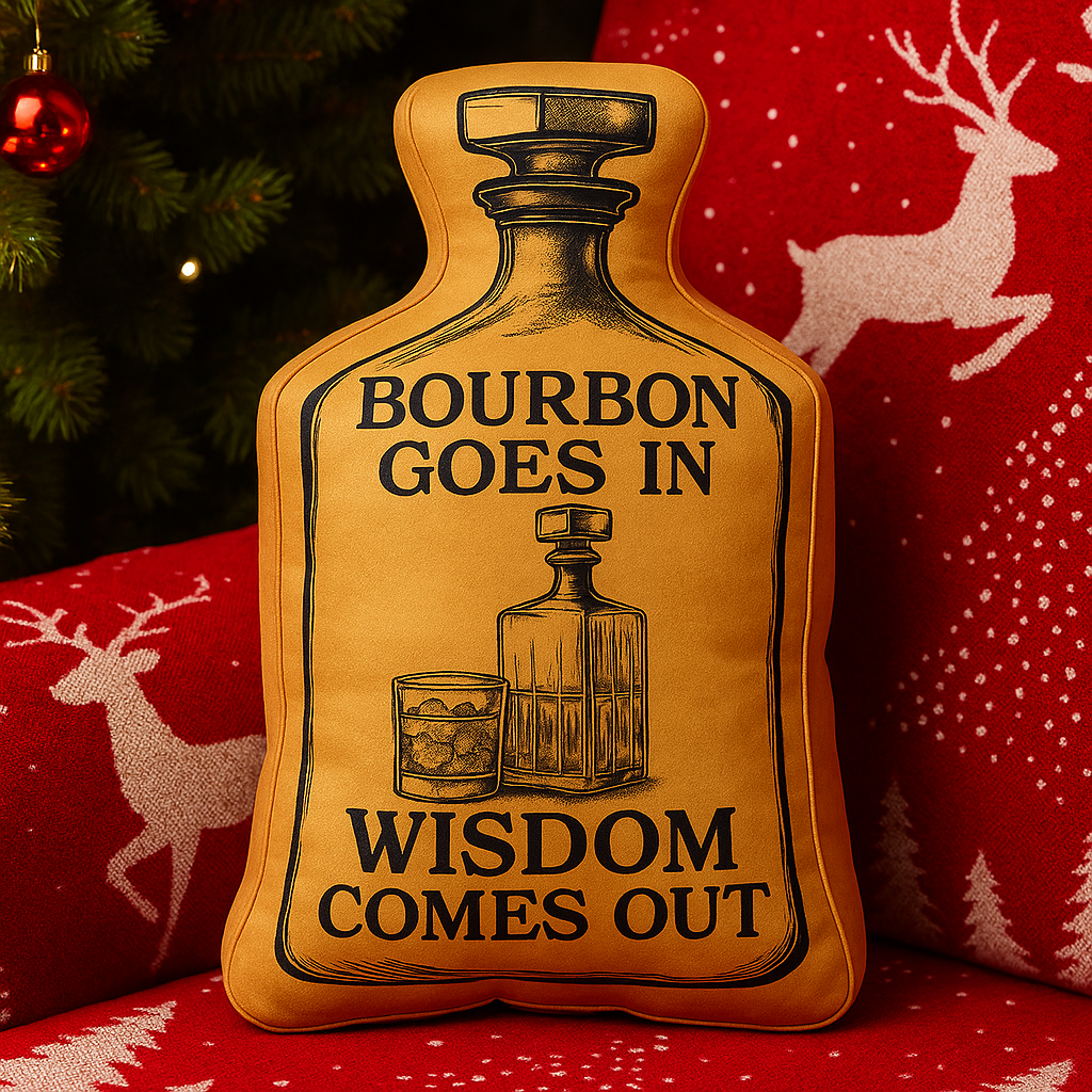 Maturelion Bourbon Goes In Wisdom Comes Out Holiday Gifts Graphic 3D Print Pillow