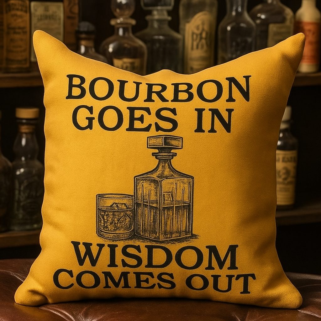 Maturelion Bourbon Goes In Wisdom Comes Out Holiday Gifts Graphic 3D Print Pillow