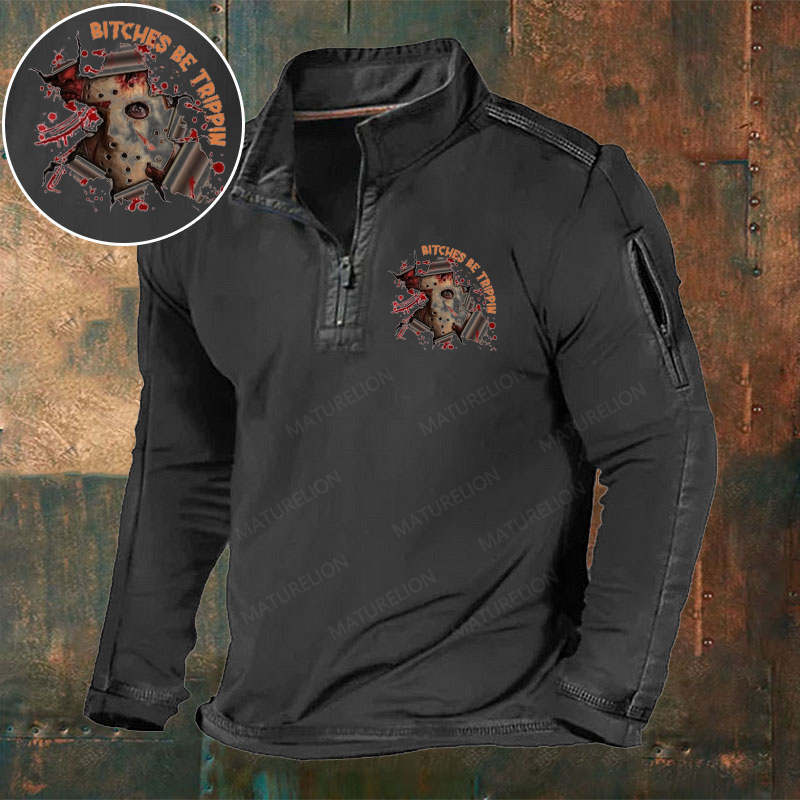 Maturelion Men's T-Shirt Jason's Revenge Bitches Be Trippin Horror Lover Halloween Cotton T-Shirt