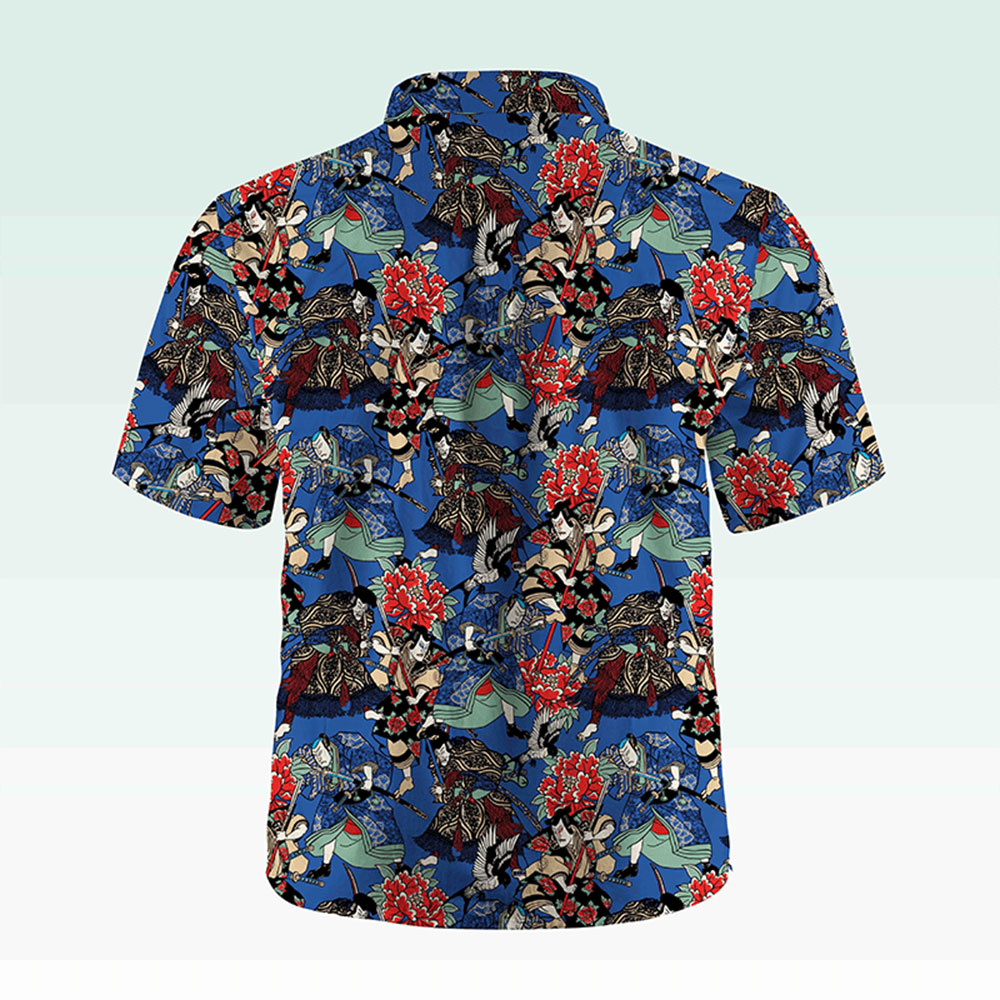 Maturelion Men's Button Pocket Shirt Koi Fish and Waves Cotton Hawaiian Shirt