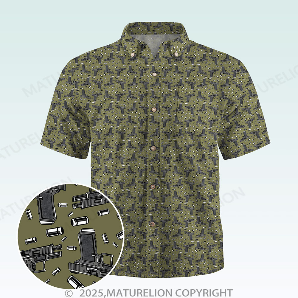 Maturelion Men's Button Pocket Shirt Gun Graphic Hawaiian Shirt