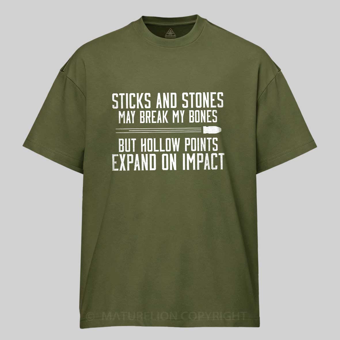 Maturelion Men's T-Shirt Hollow Points Sticks and Stones Gun Cotton T-Shirt