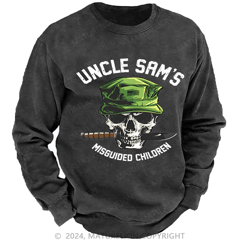 Maturelion Men's Sweatshirt Uncle Sam's Misguided Children Washed Sweatshirt