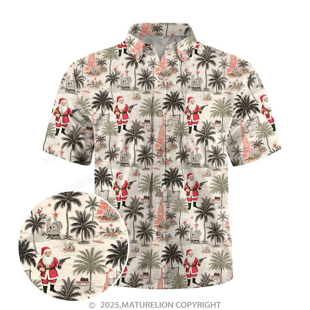 Maturelion Christmas Hawaiian Shirt White Tropical Santa with Palm Tree Hawaiian Shirt