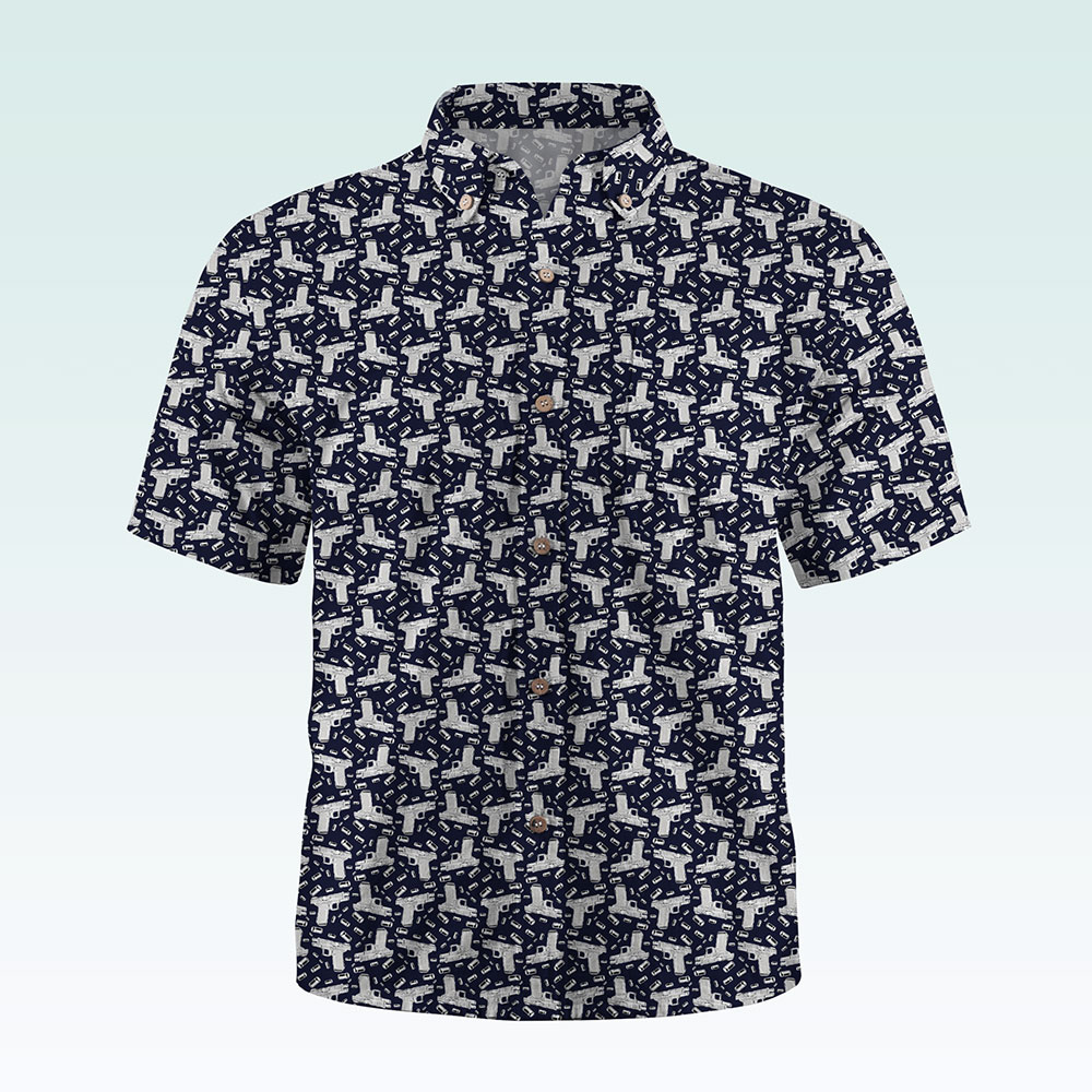 Maturelion Men's Button Pocket Shirt Gun Graphic Hawaiian Shirt