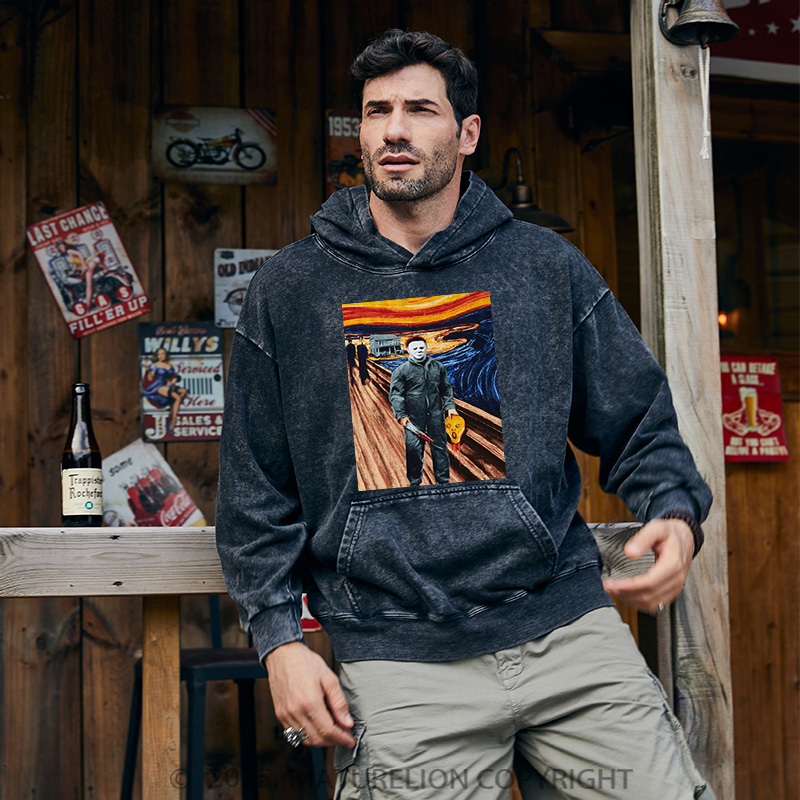 Maturelion Men's Hoodie Expression Michael Myers Washed Hoodie