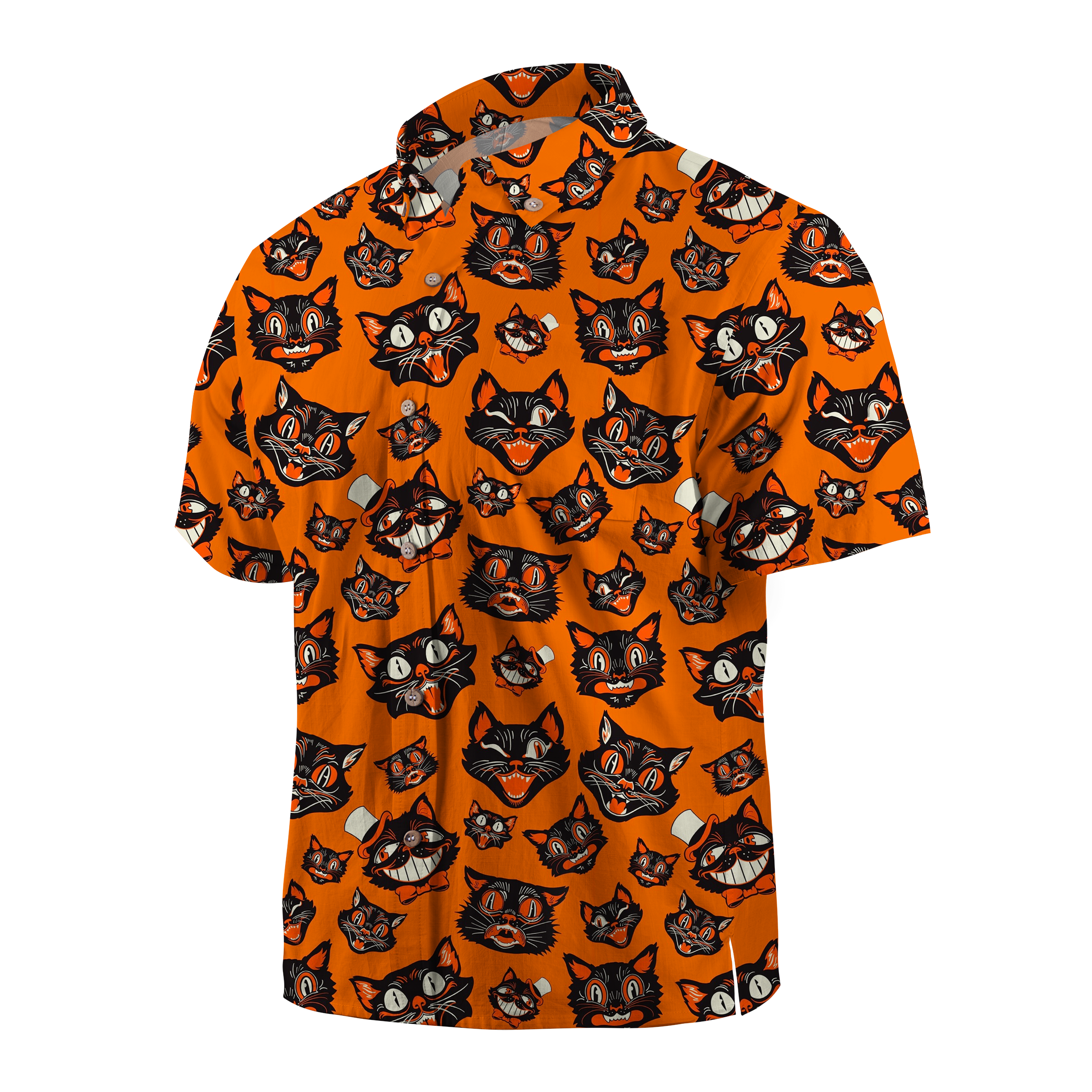 Maturelion Retro Vintage Halloween Black Cat Faces Hawaiian Shirt