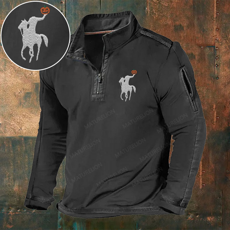 Maturelion Men's T-Shirt Headless Horseman Pumpkin Halloween Cotton T-Shirt