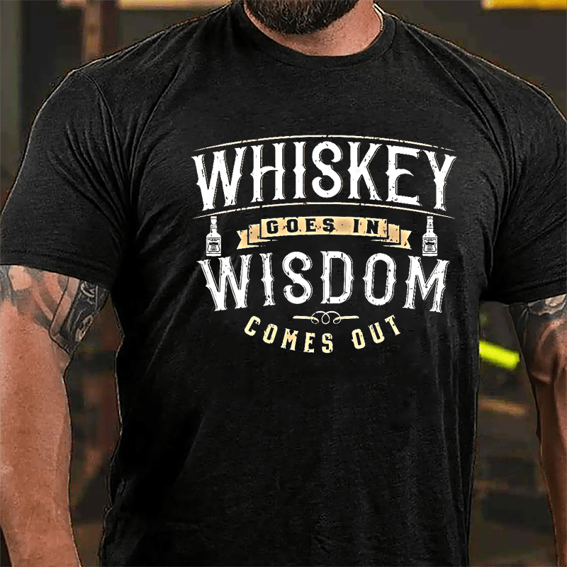 Whiskey Goes In Wisdom Comes Out Men's Drinking Cotton T-shirt (Free Customization)-Maturelion