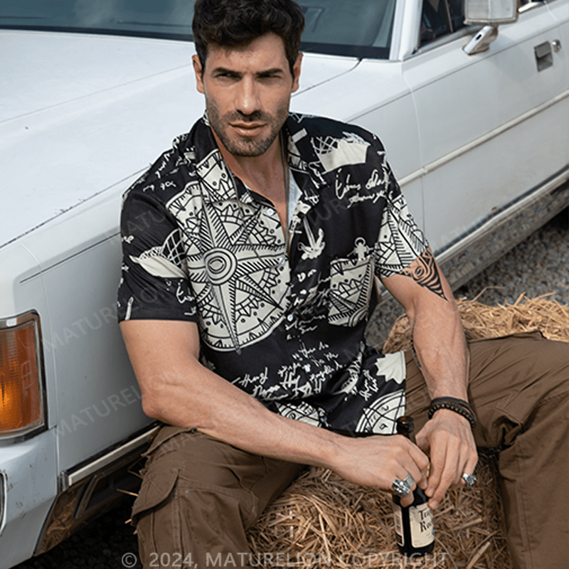 Maturelion Sailboat Compass ocean 3d Print Retro Men's Hawaiian Shirt