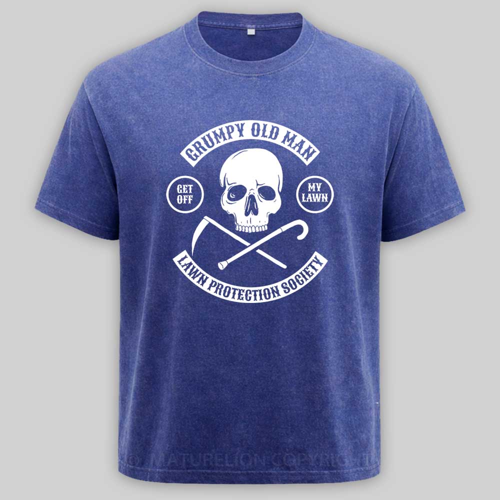 Maturelion Grumpy Old Man Lawn Protection Society - Get Off My Lawn! Washed T-shirt