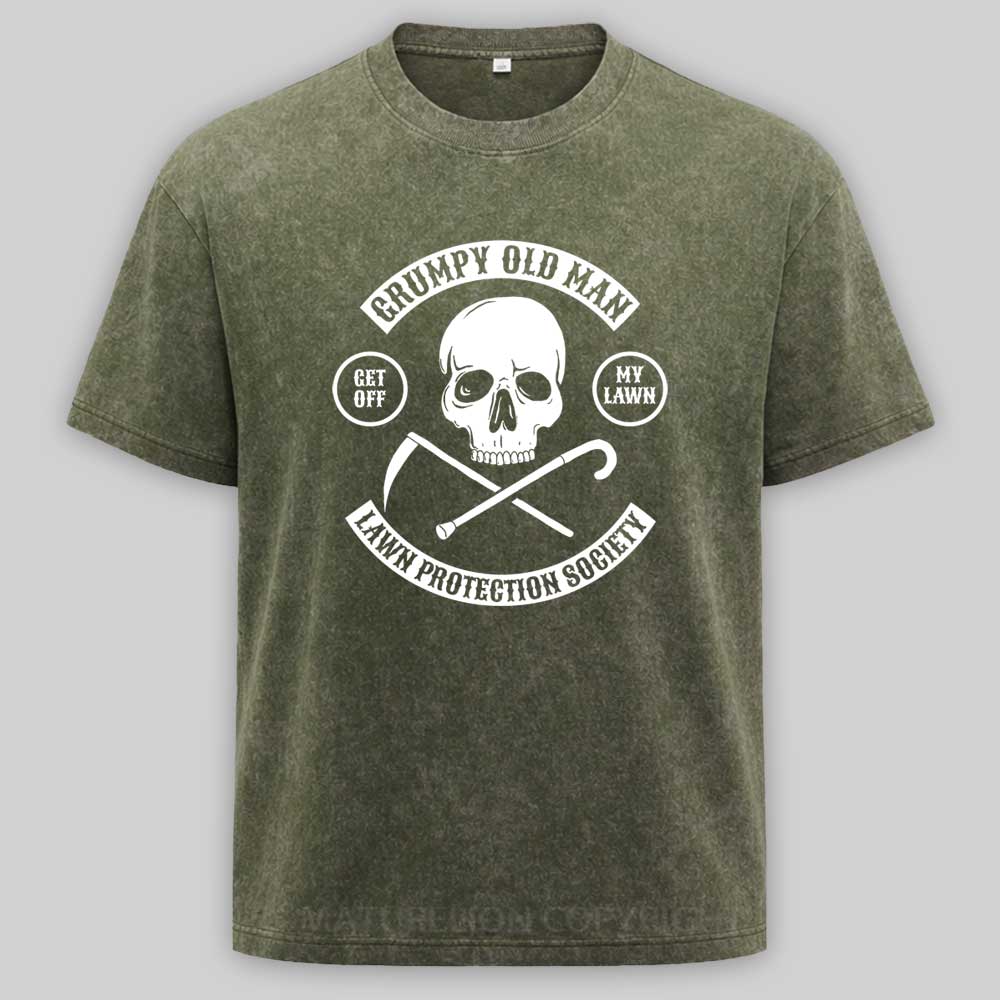 Maturelion Grumpy Old Man Lawn Protection Society - Get Off My Lawn! Washed T-shirt