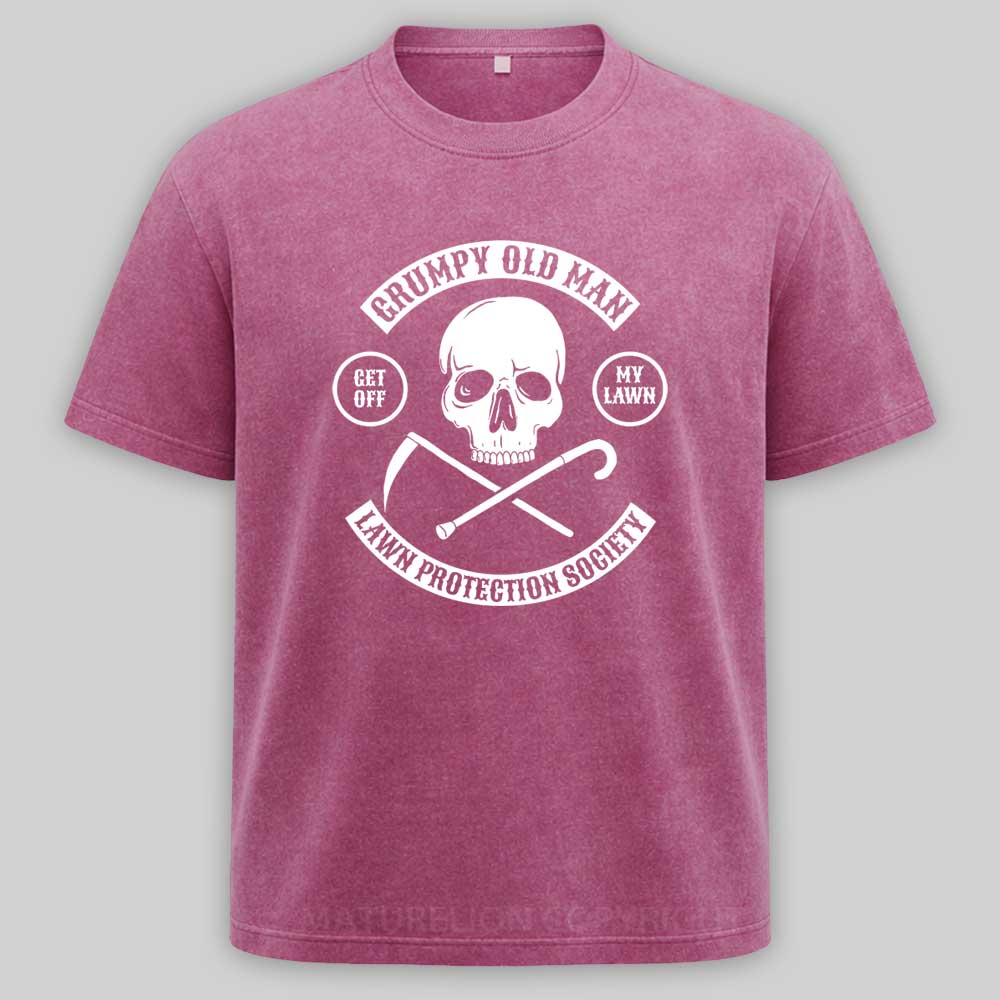 Maturelion Grumpy Old Man Lawn Protection Society - Get Off My Lawn! Washed T-shirt