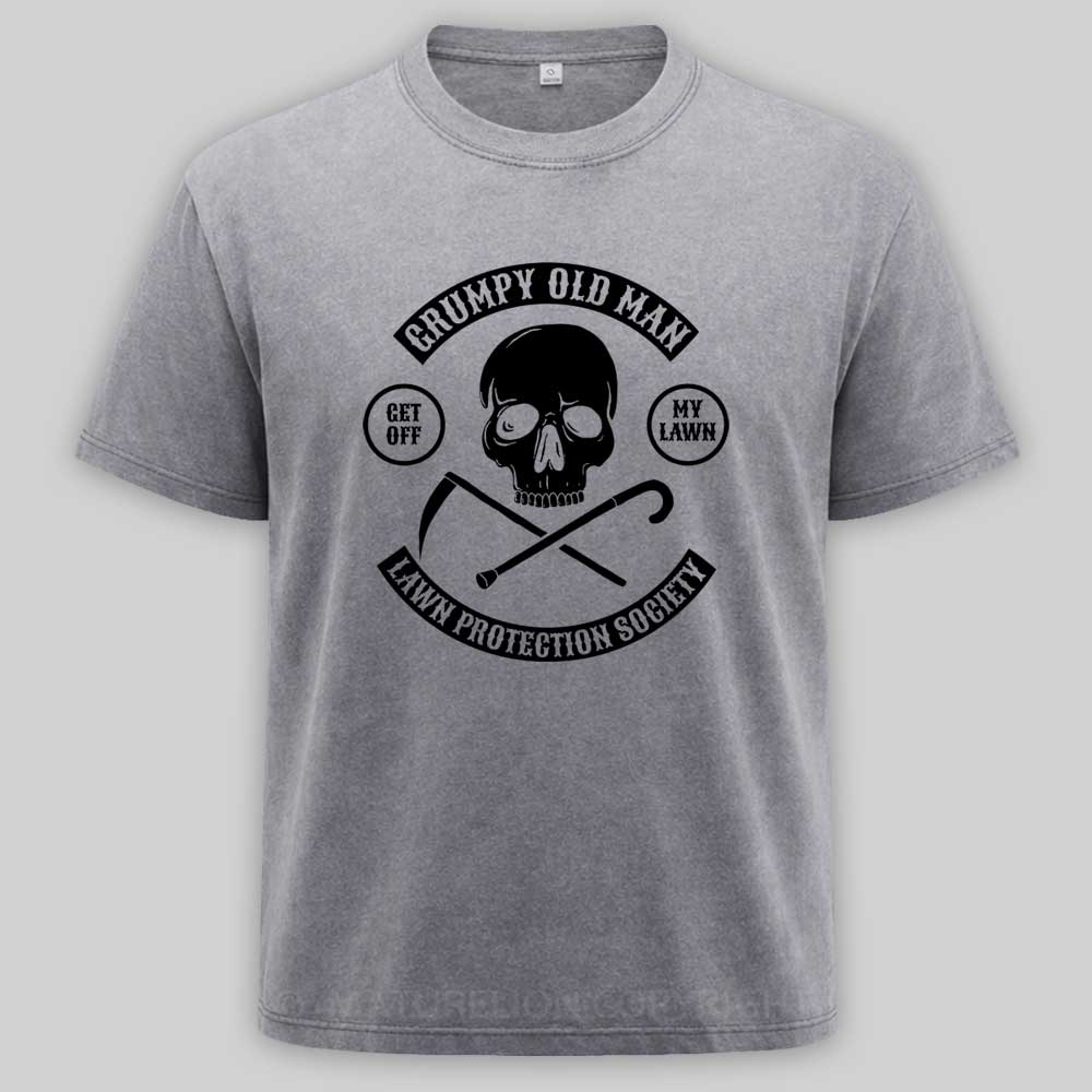Maturelion Grumpy Old Man Lawn Protection Society - Get Off My Lawn! Washed T-shirt