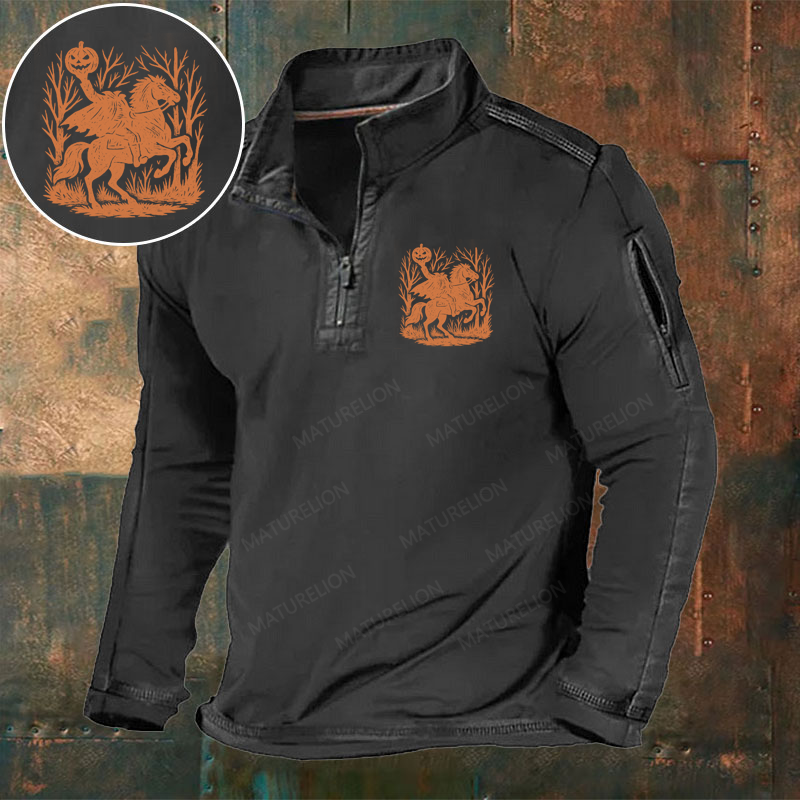 Maturelion Men's T-Shirt Headless Horseman Forest Pumpkin Halloween Cotton T-Shirt