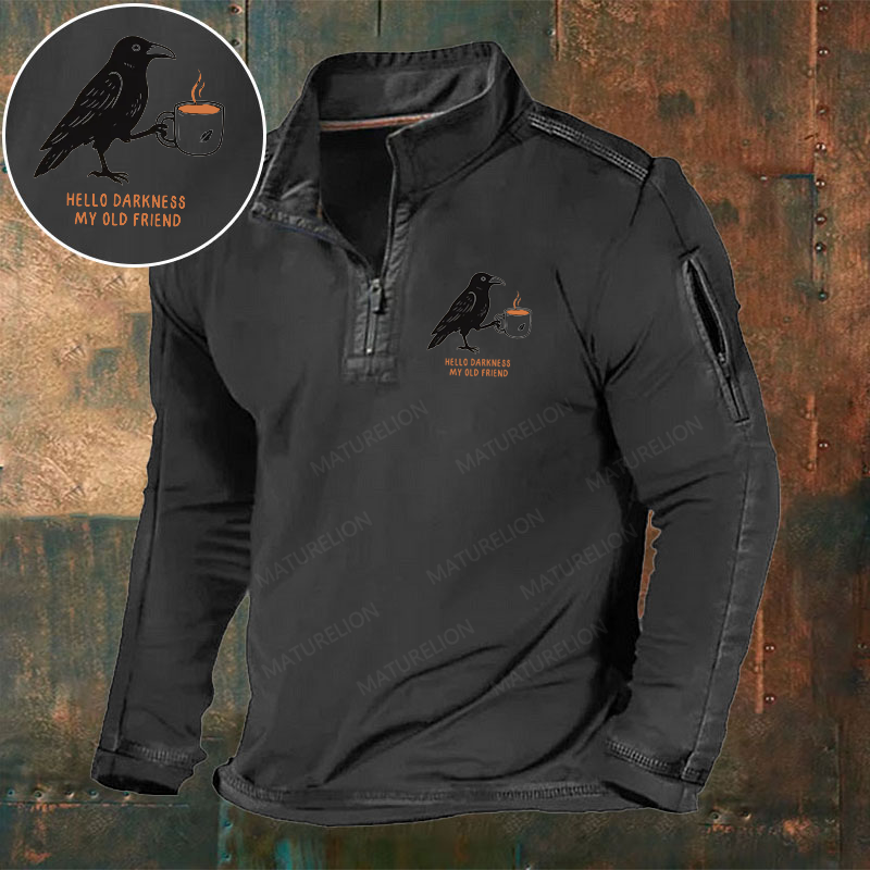 Maturelion Men's T-Shirt Raven Crow Coffee Hello Darkness My Old Friend Halloween Cotton T-Shirt