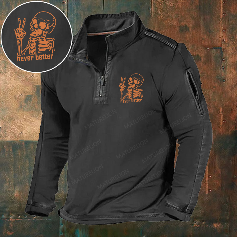 Maturelion Men's T-Shirt Never Better Skeleton Halloween Cotton T-Shirt