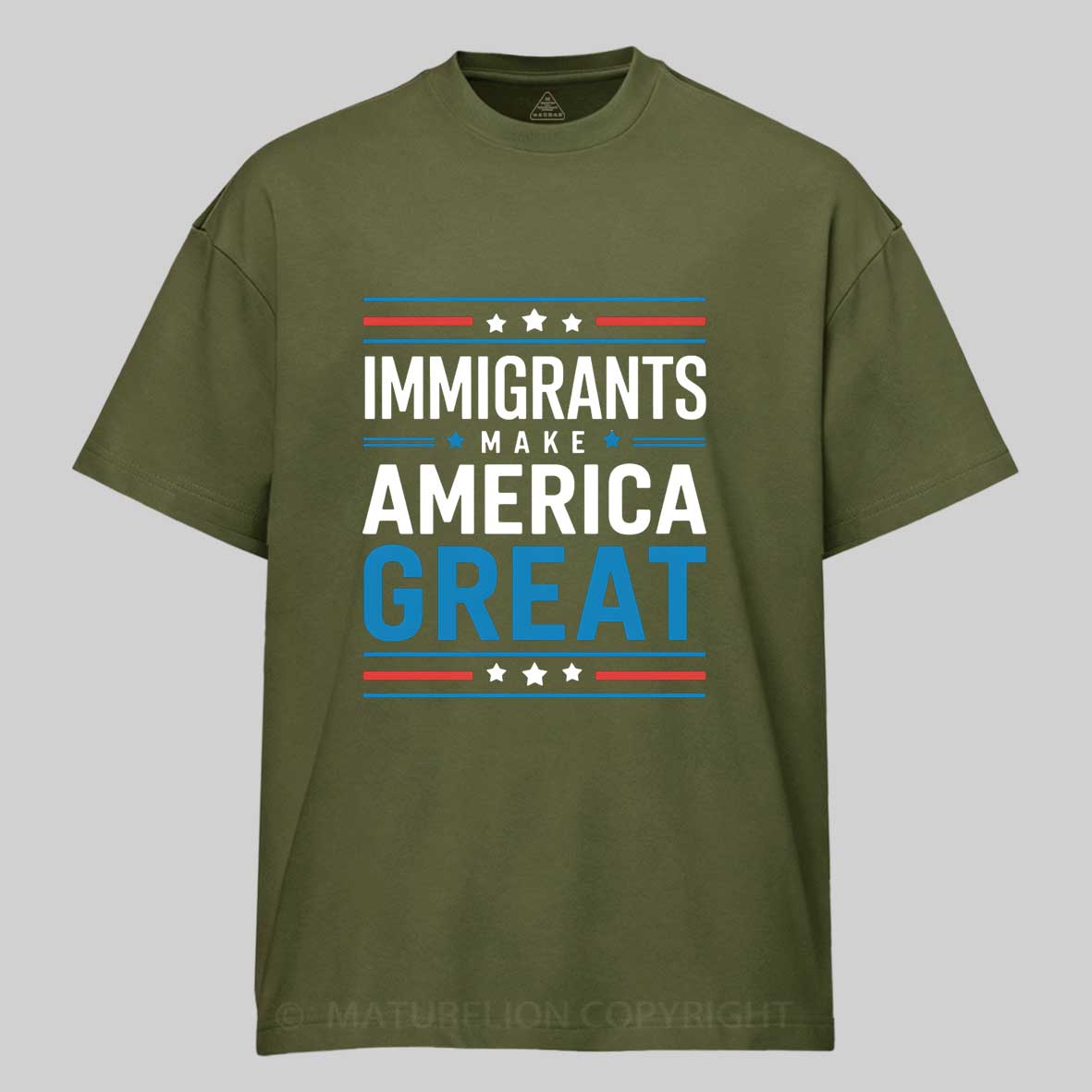 Maturelion Immigrants Make America Great white bule Cotton T-shirt
