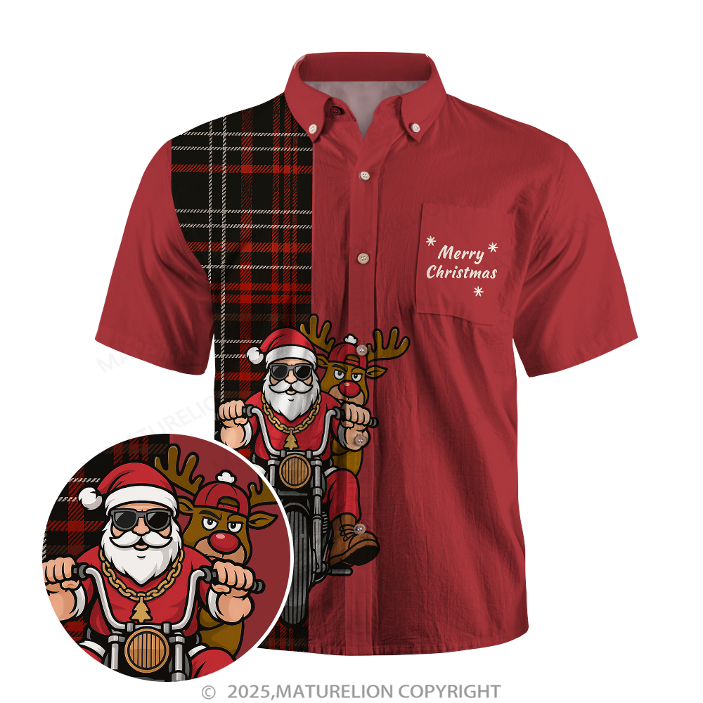Maturelion Christmas Hawaiian Shirt Santa Riding Motorcycle Hawaiian Shirt