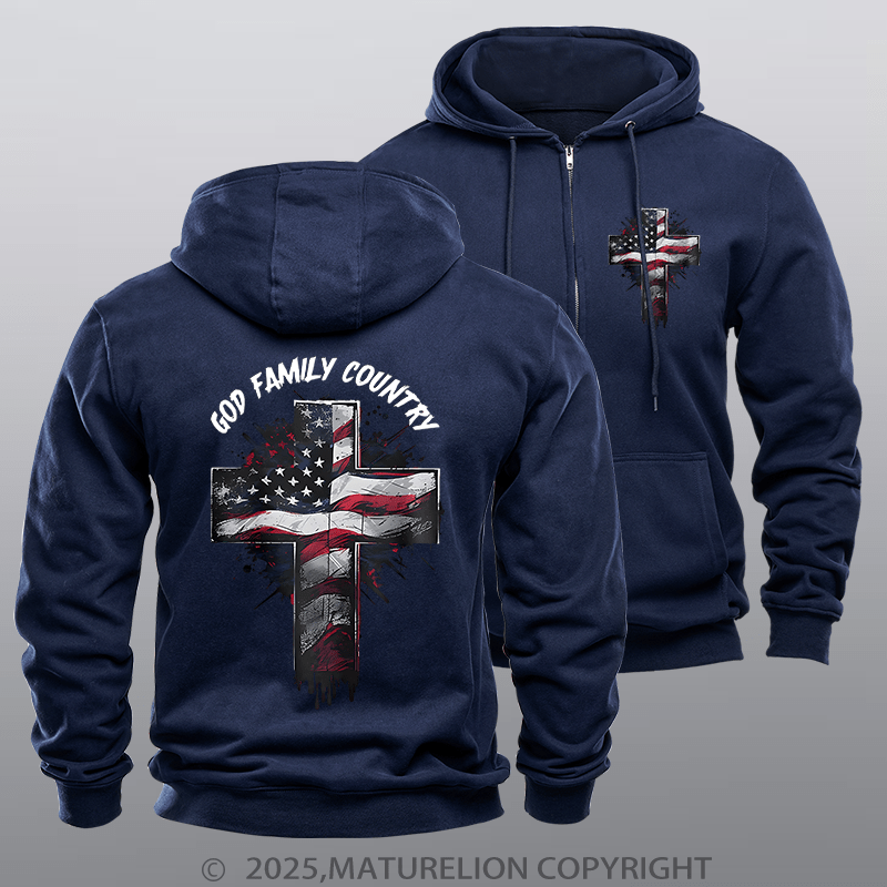 Maturelion Men's Hoodie God Family Country Fleece Zipper Hoodie