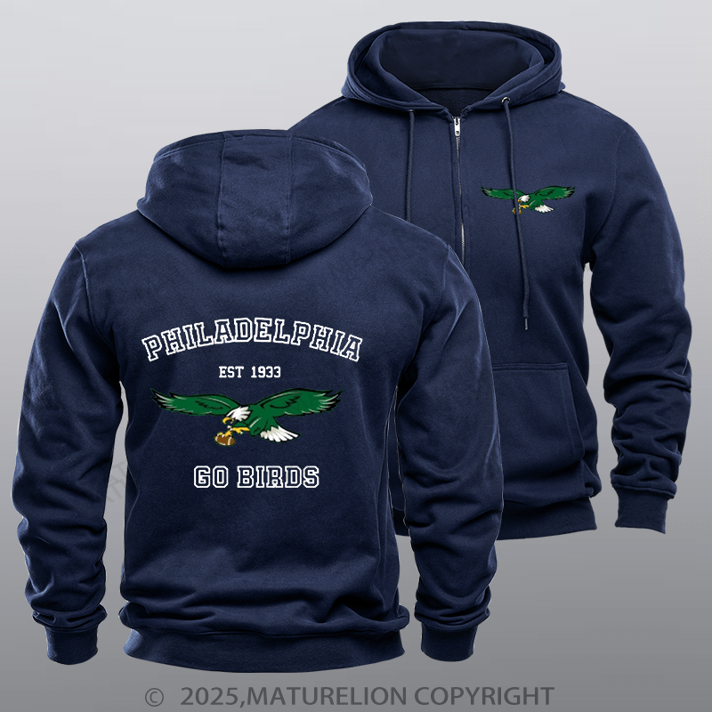 Maturelion Super Bowl Hoodie Vintage Philadelphia Go Birds Eagles Fleece Zipper Hoodie