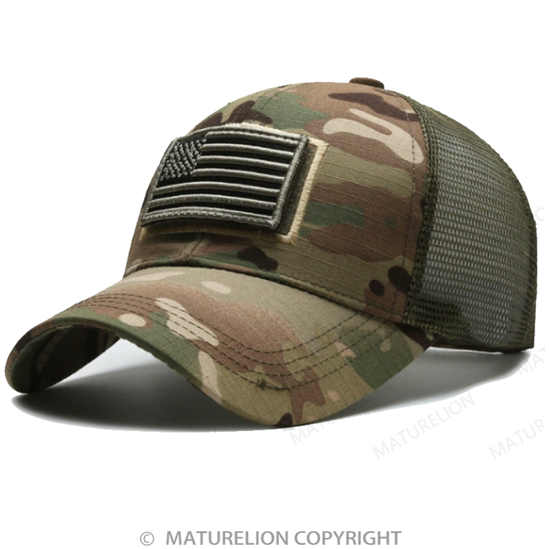 Maturelion American Flag Patch Mesh Trucker Hat