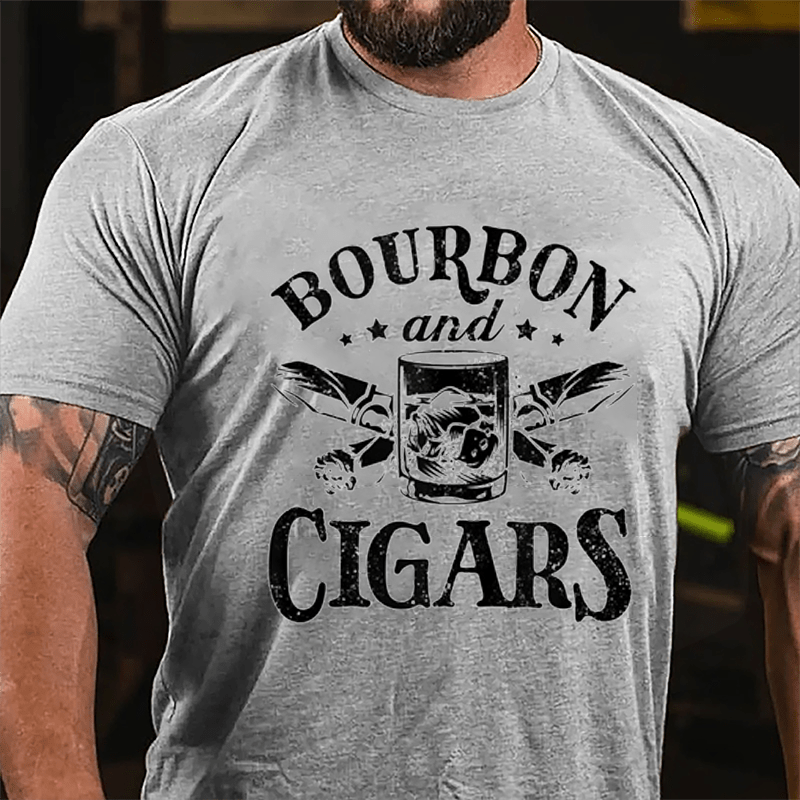 Bourbon And Cigars Graphic Cotton T-shirt-Maturelion