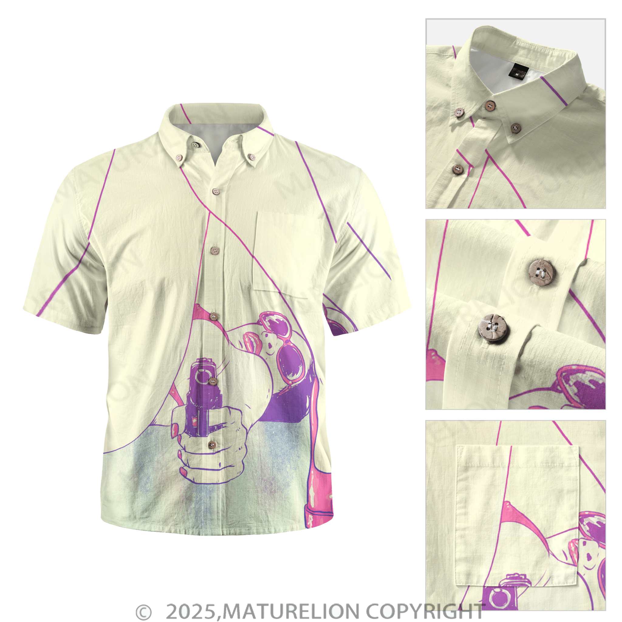 Maturelion Men's Button Pocket ShirtAloha Baby Let’s Turn Up the Heat Hawaiian Shirt