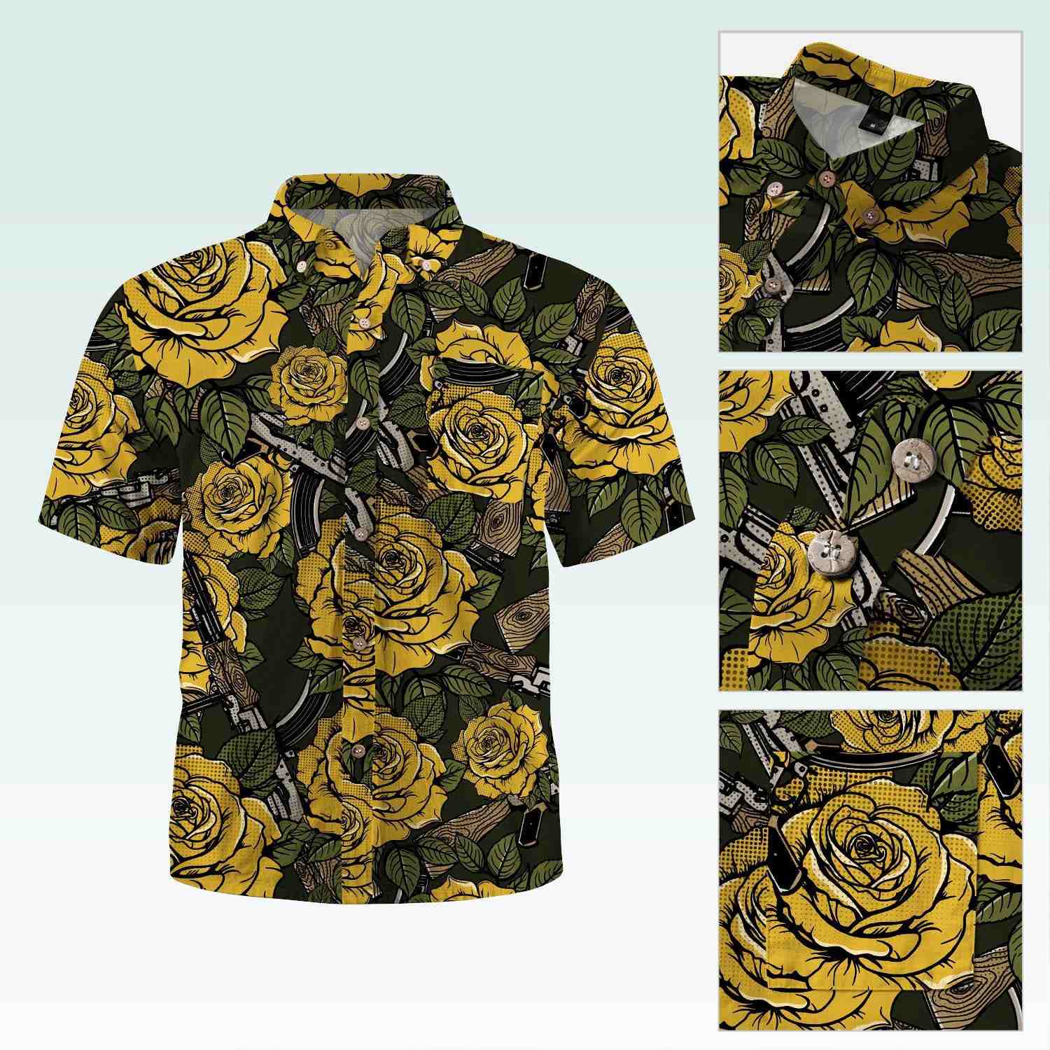 Maturelion Men's Button Pocket Shirt Harper Rose Allover Print Short Sleeve Shirt