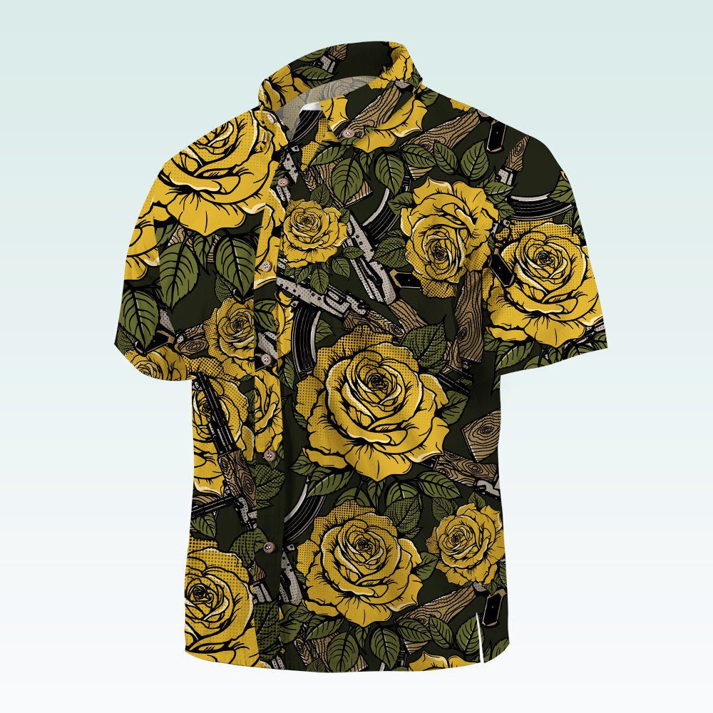 Maturelion Men's Button Pocket Shirt Harper Rose Allover Print Short Sleeve Shirt