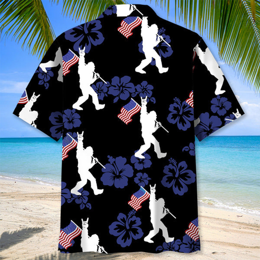 Maturelion Men's Hawaiian Shirt Patriotic Bigfoot Usa Flag Hawaiian Shirt
