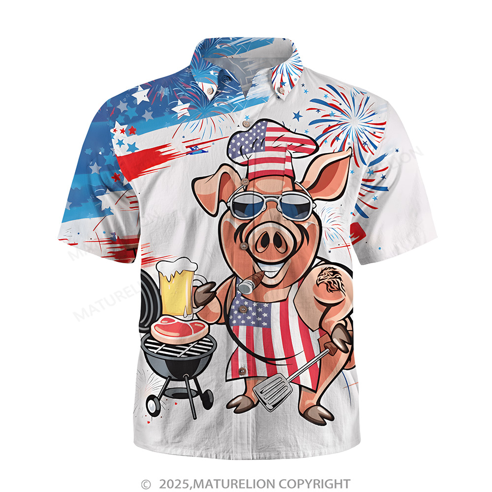 Maturelion Men's Aloha Shirts Animal Illustration Graphic Hawaiian Shirt